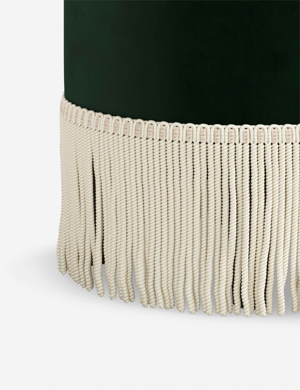 Aura Round Ottoman | Fringe Trim, Custom Upholstery
