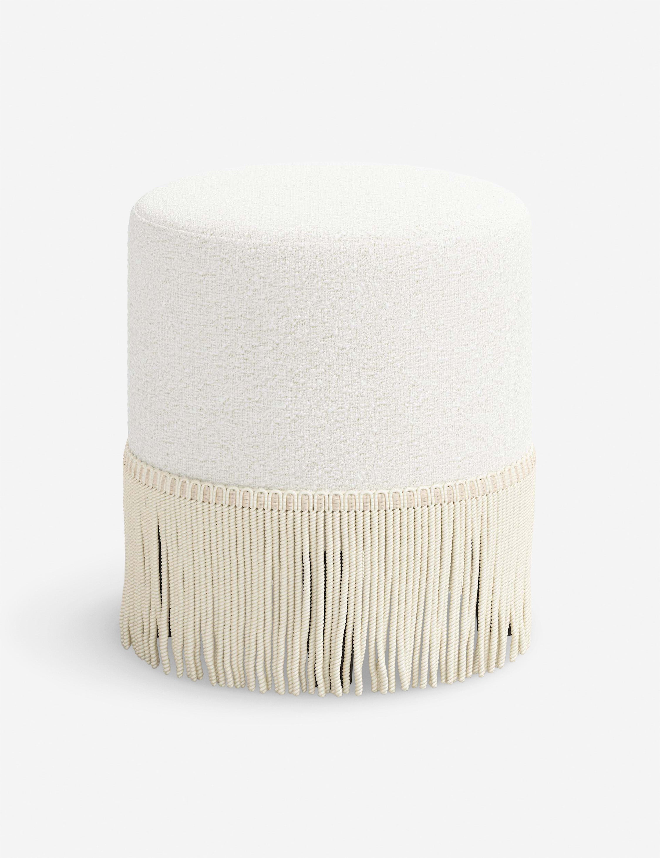 Aura Round Ottoman | Fringe Trim, Custom Upholstery