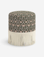 Aura Round Ottoman | Fringe Trim, Custom Upholstery