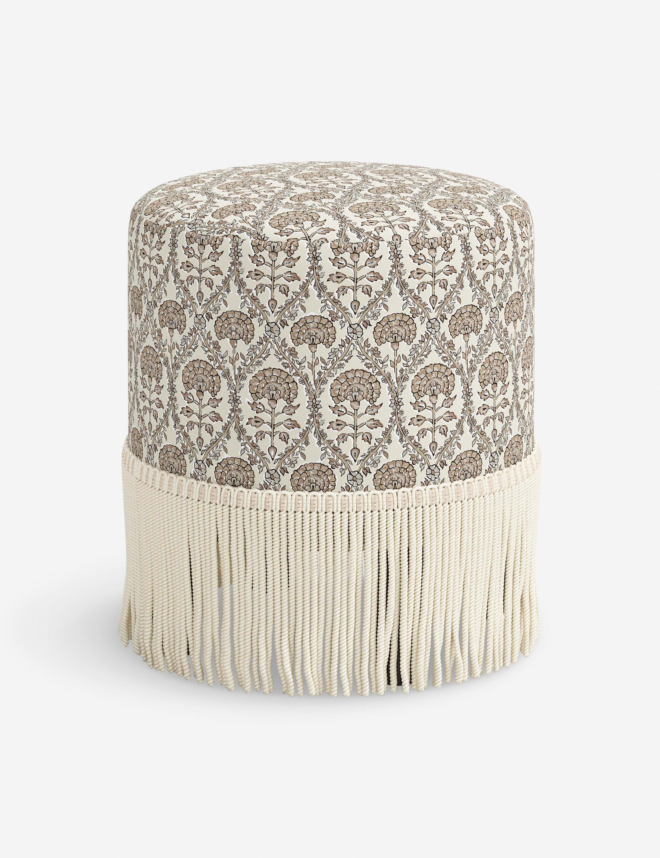 Aura Round Ottoman | Fringe Trim, Custom Upholstery