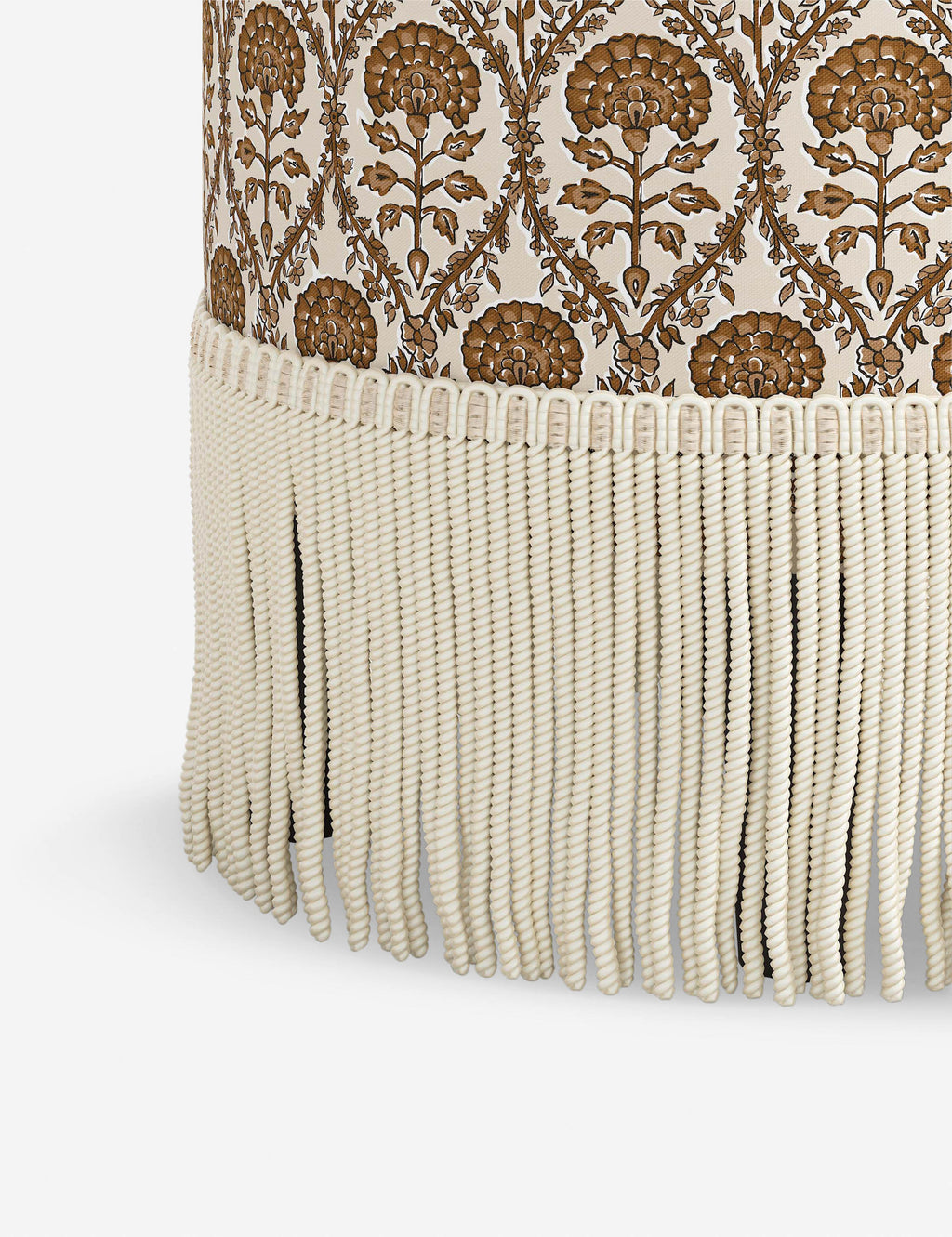 Aura Round Ottoman | Fringe Trim, Custom Upholstery