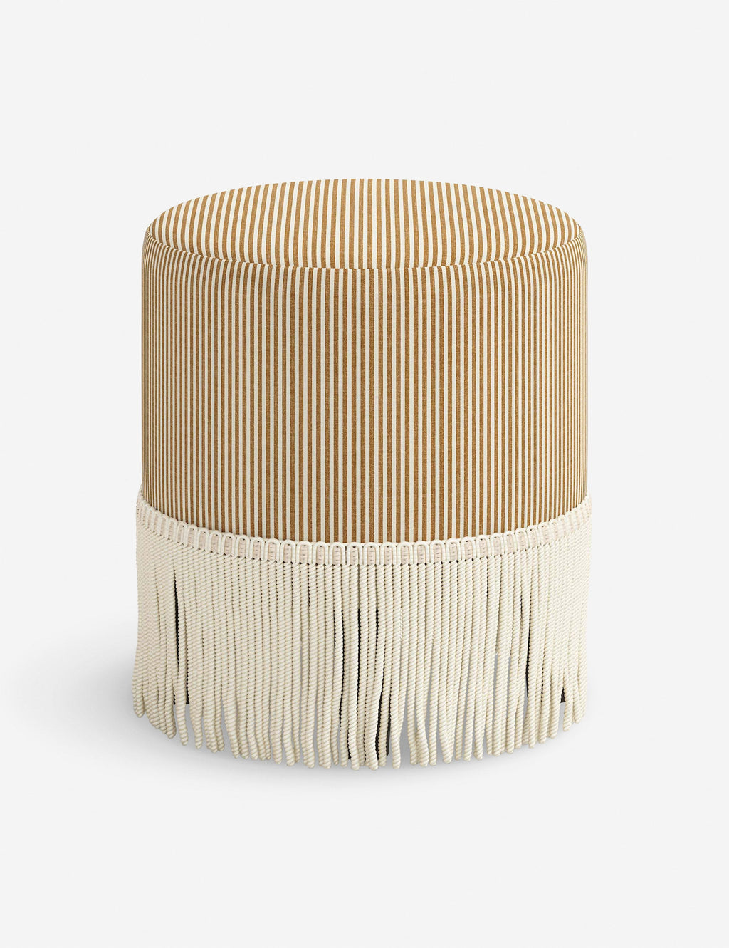 Aura Round Ottoman | Fringe Trim, Custom Upholstery