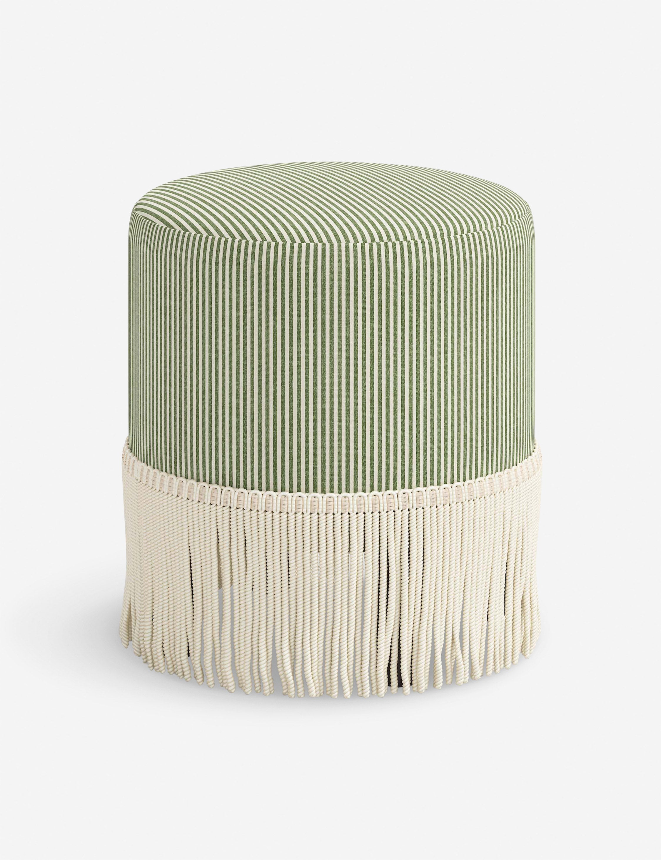 Aura Round Ottoman | Fringe Trim, Custom Upholstery