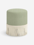 Aura Round Ottoman | Fringe Trim, Custom Upholstery