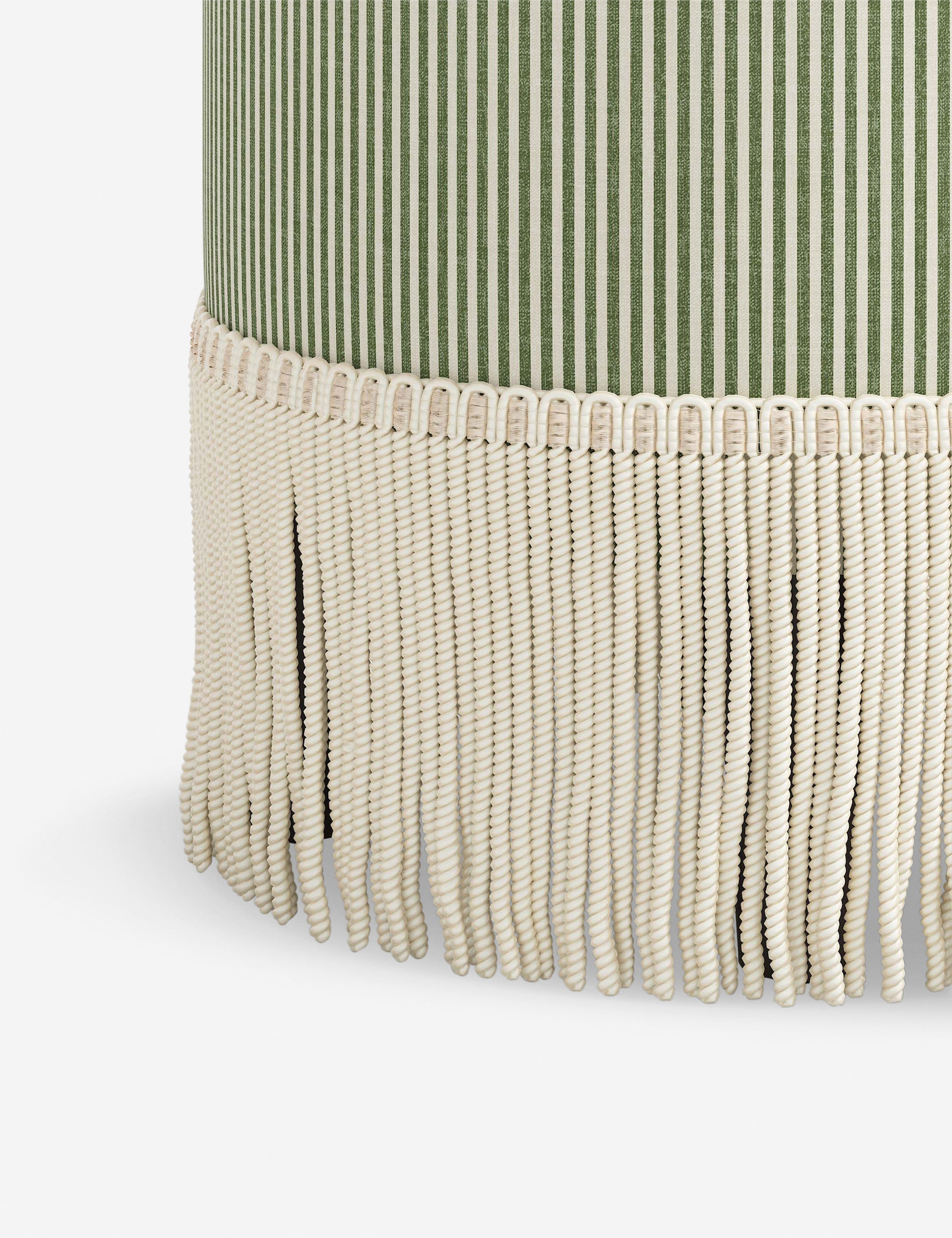 Aura Round Ottoman | Fringe Trim, Custom Upholstery