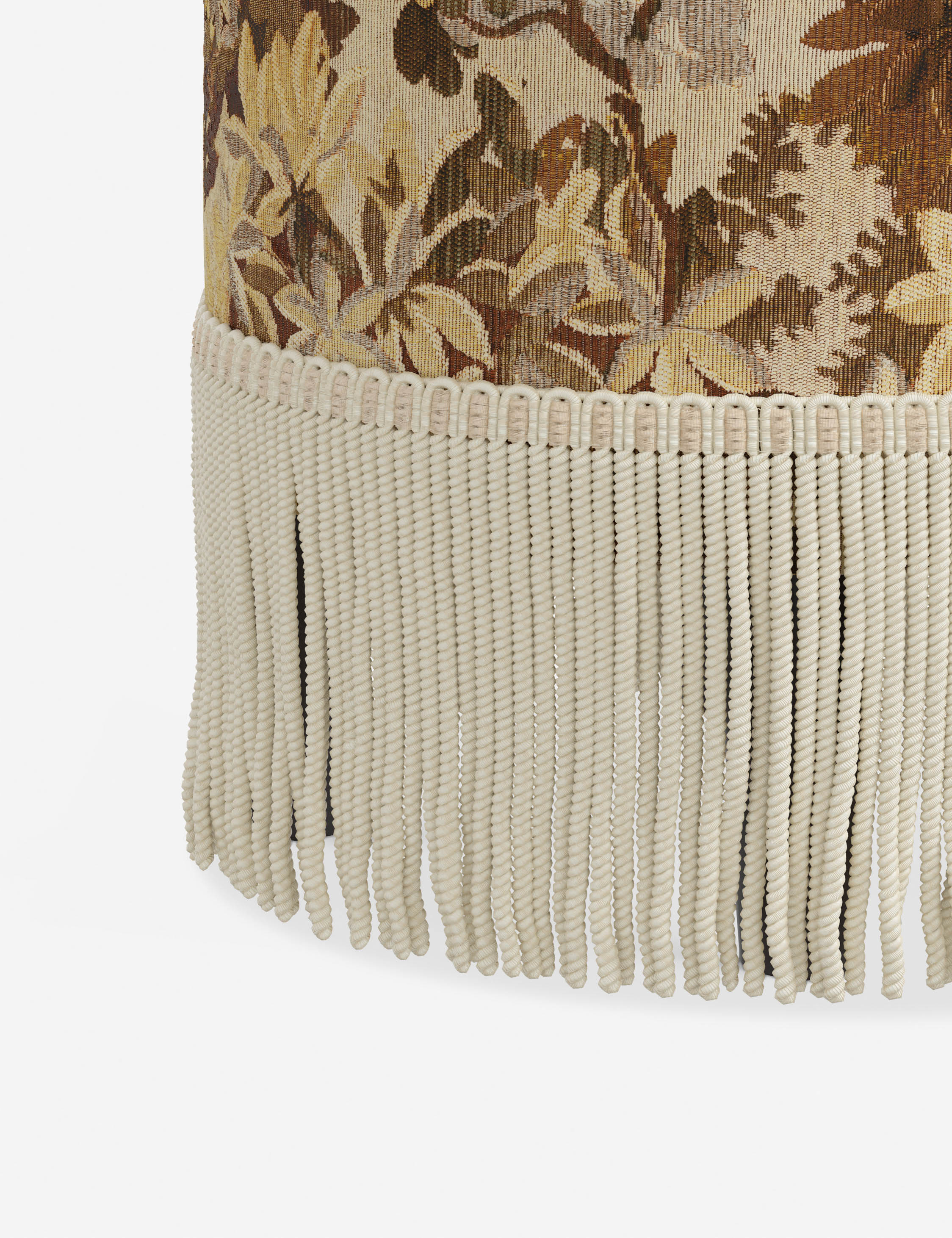Aura Round Ottoman | Fringe Trim, Custom Upholstery