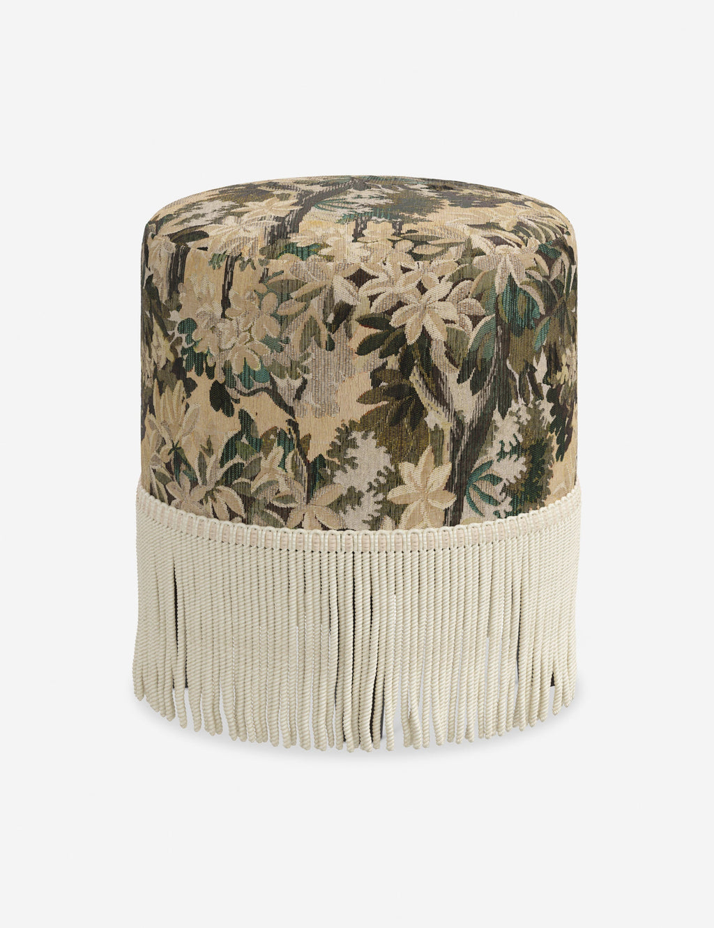 Aura Round Ottoman | Fringe Trim, Custom Upholstery