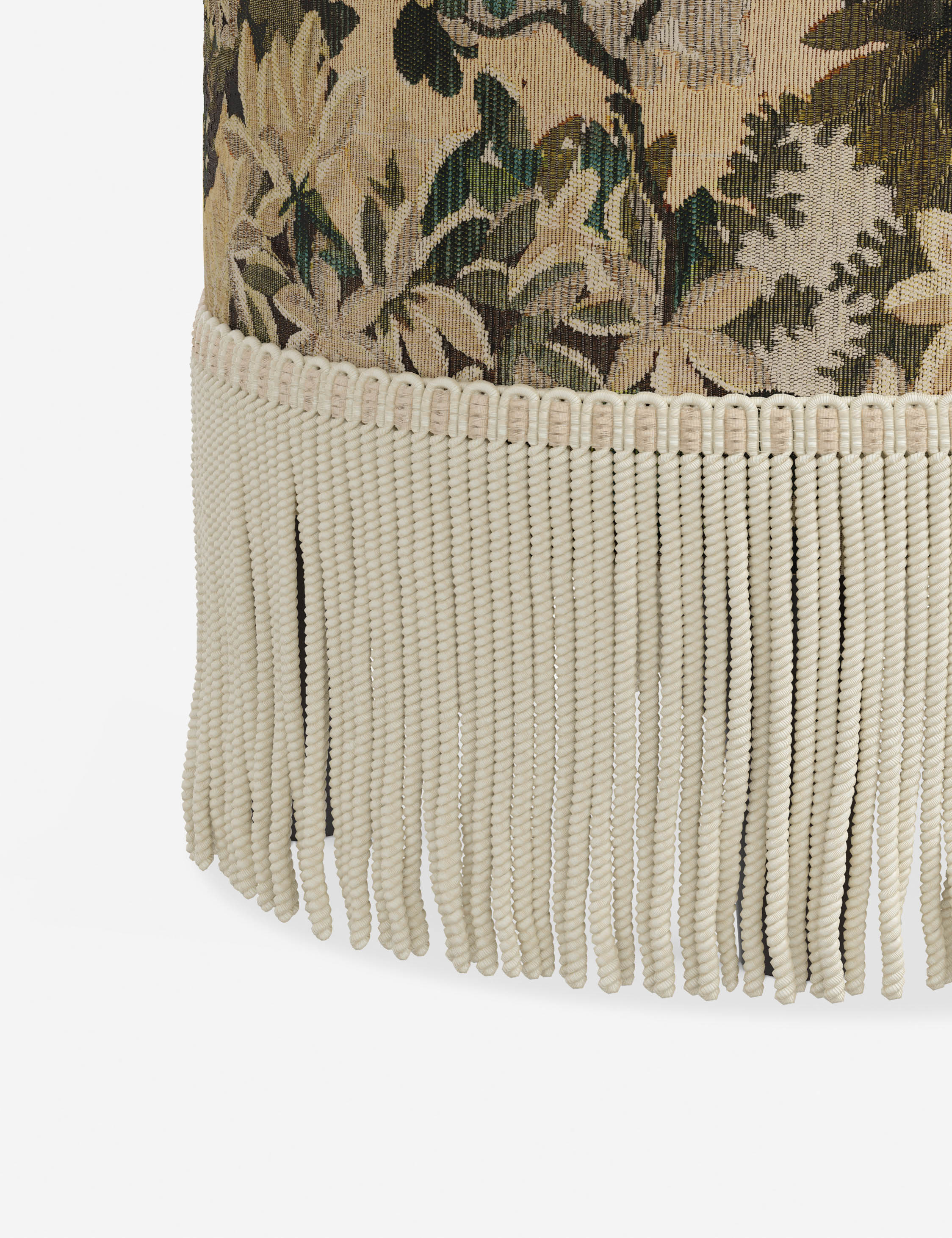 Aura Round Ottoman | Fringe Trim, Custom Upholstery