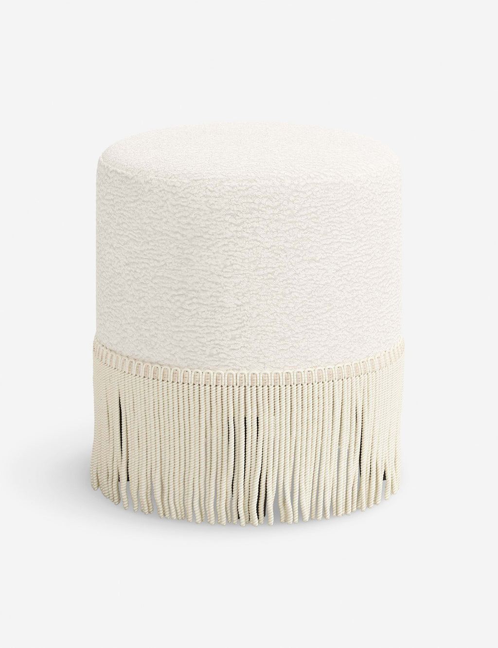 Aura Round Ottoman | Fringe Trim, Custom Upholstery