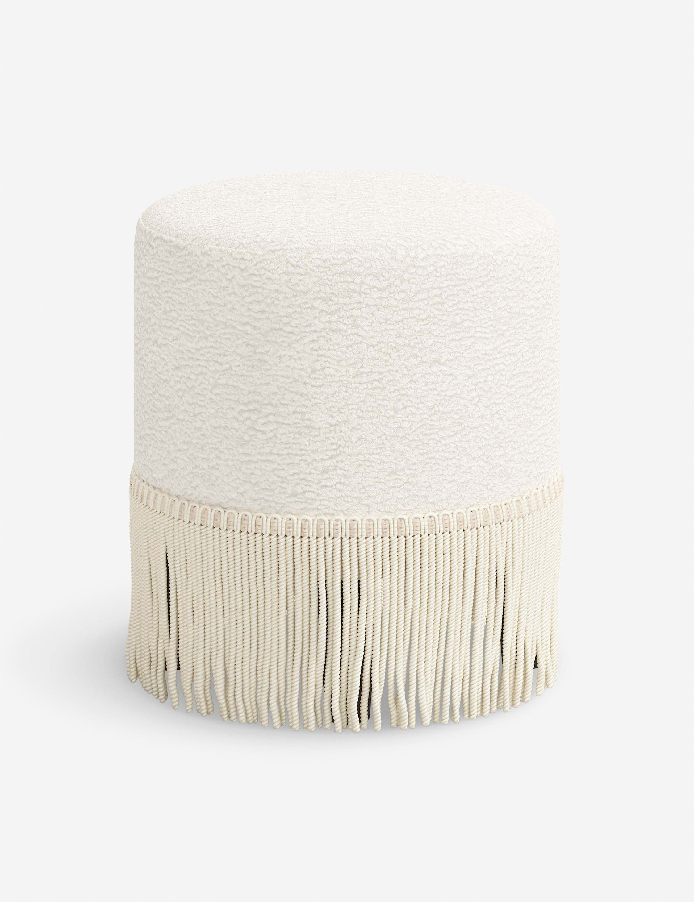 Aura Round Ottoman | Fringe Trim, Custom Upholstery