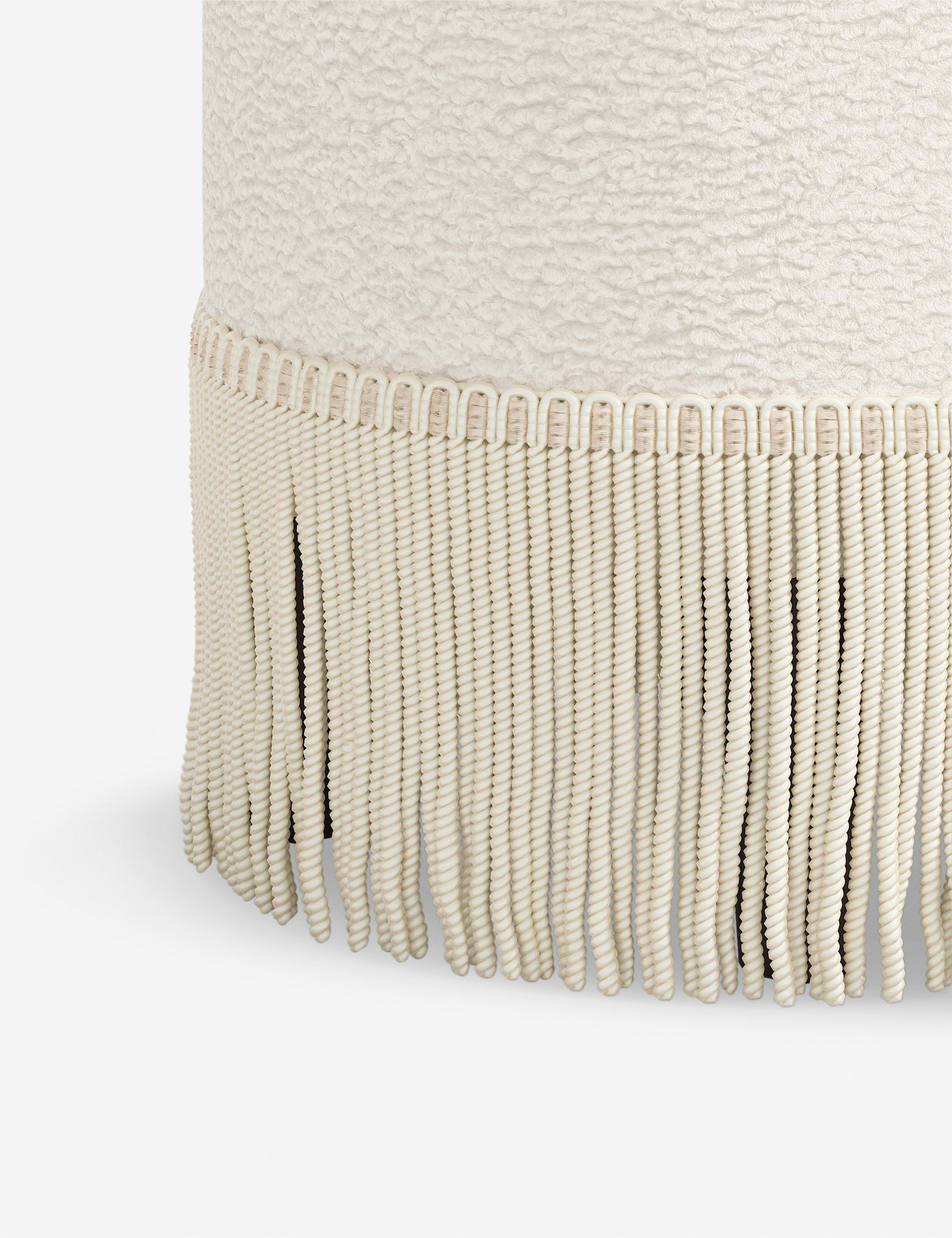 Aura Round Ottoman | Fringe Trim, Custom Upholstery