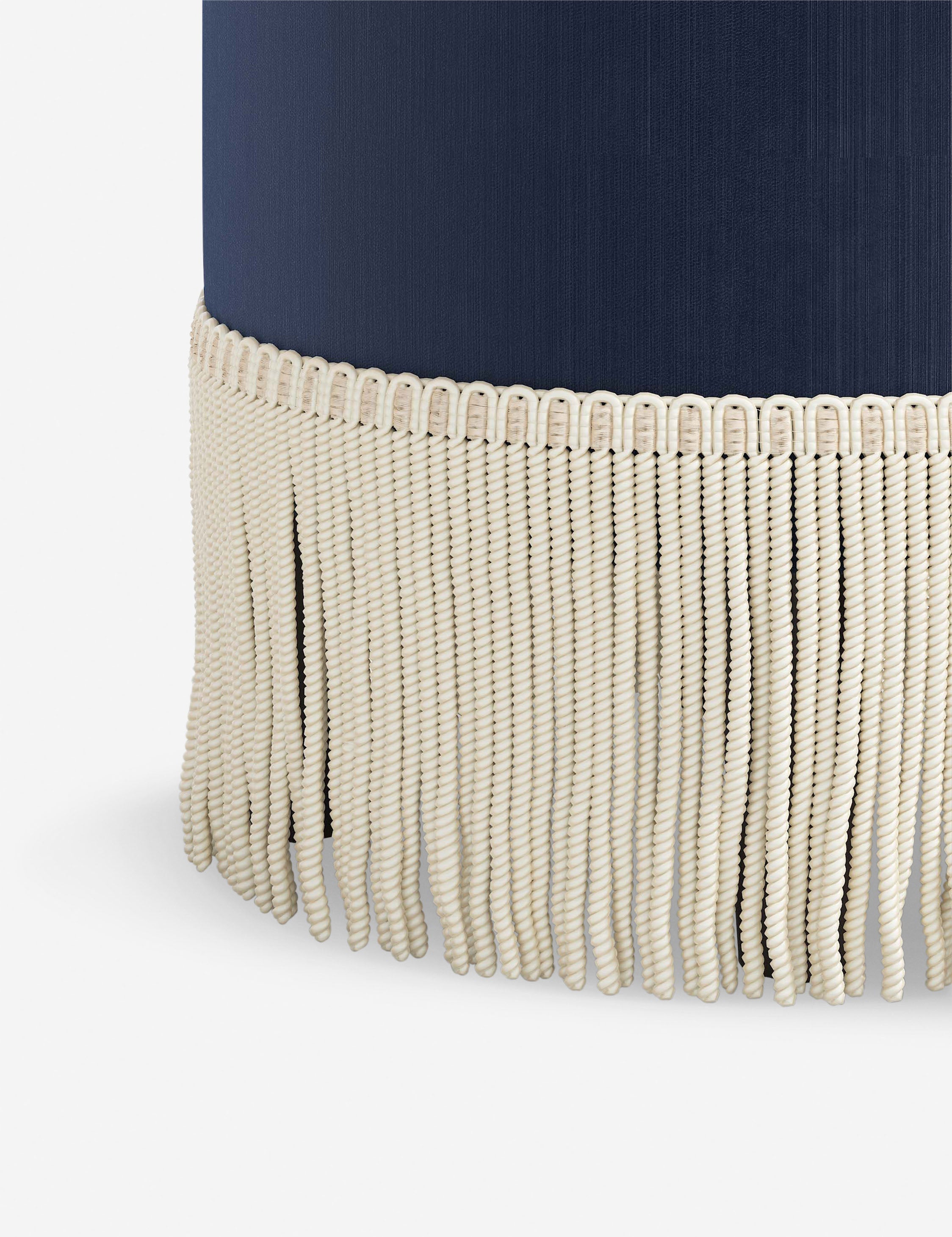 Aura Round Ottoman | Fringe Trim, Custom Upholstery