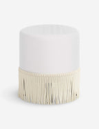 Aura Round Ottoman | Fringe Trim, Custom Upholstery