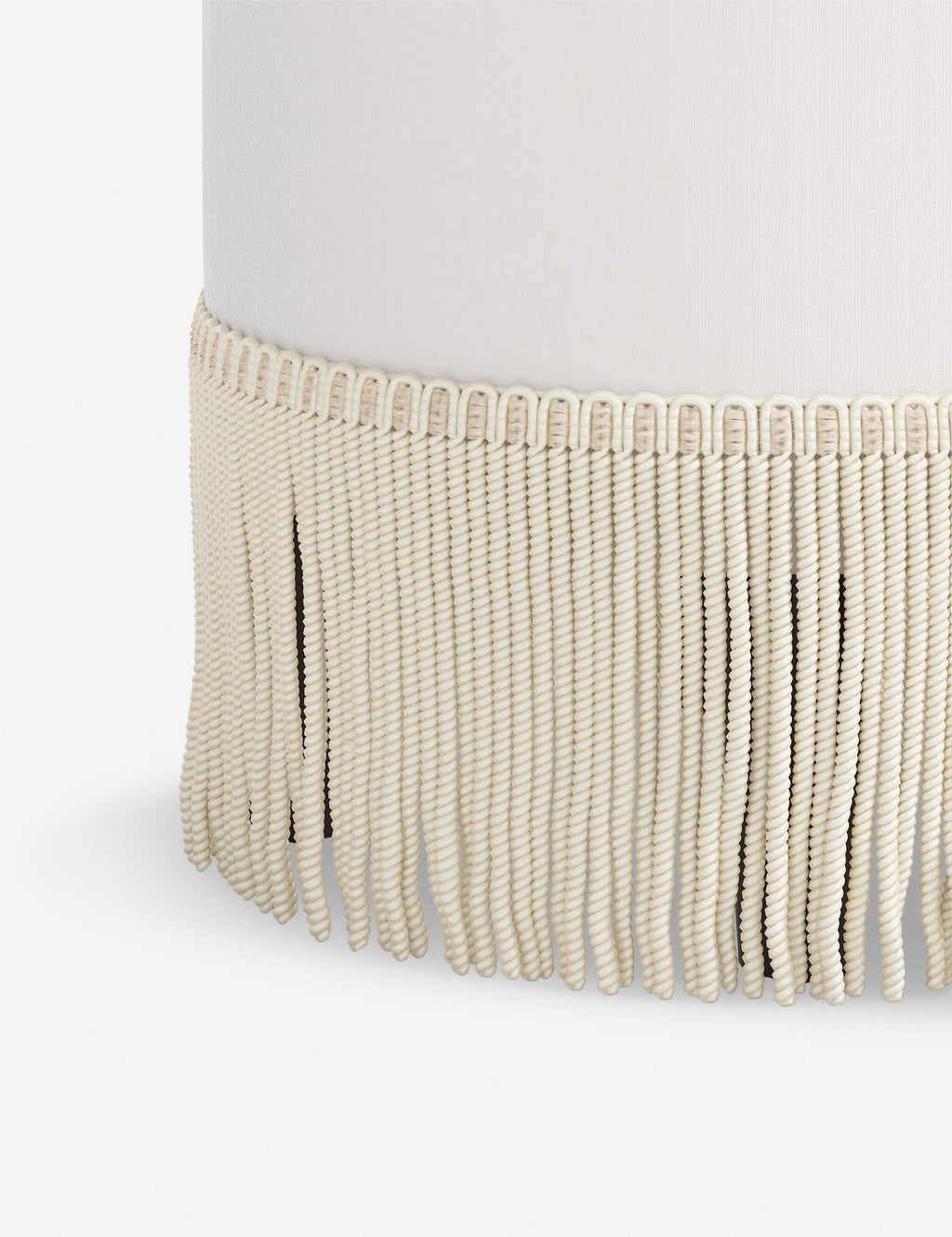 Aura Round Ottoman | Fringe Trim, Custom Upholstery