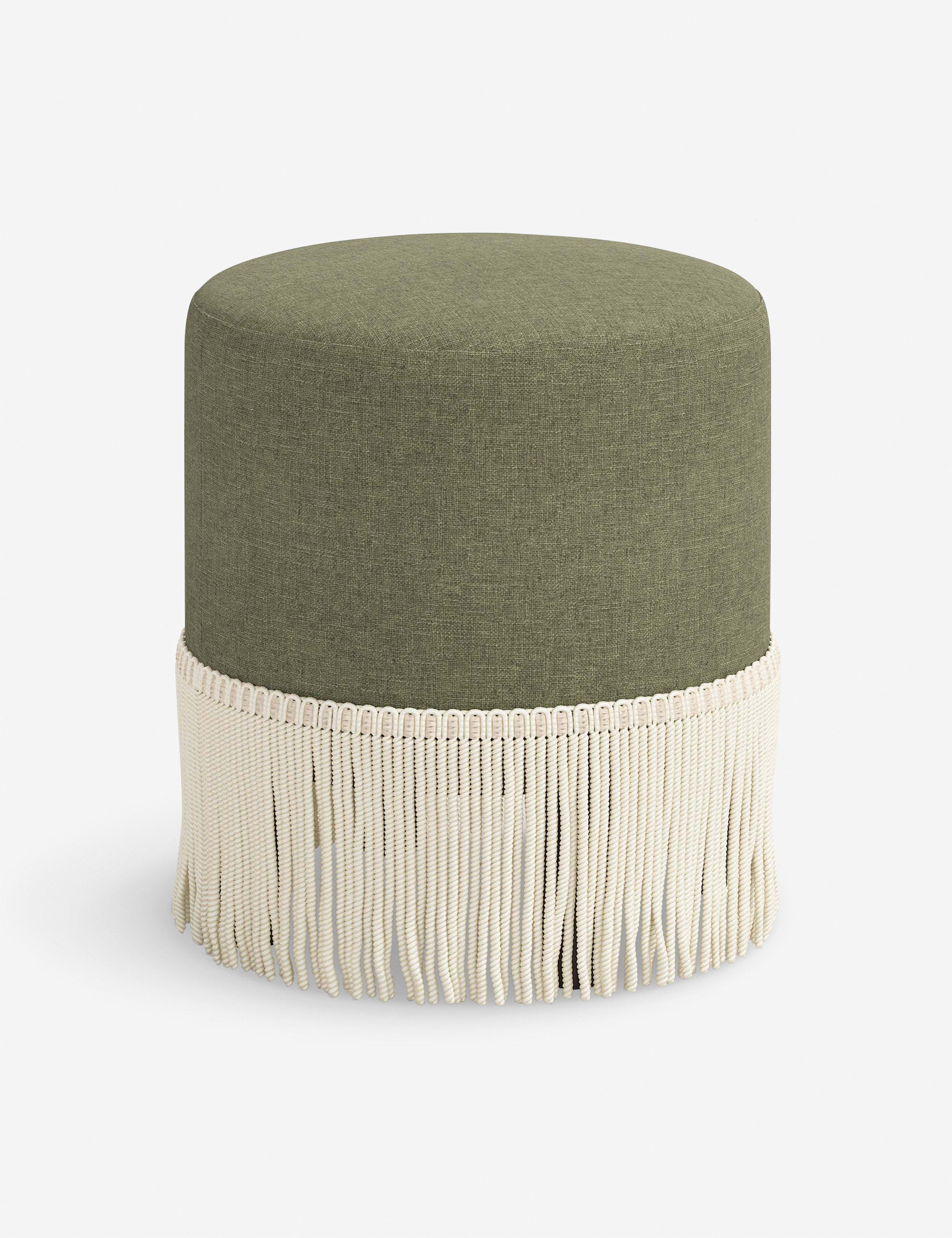 Aura Round Ottoman | Fringe Trim, Custom Upholstery