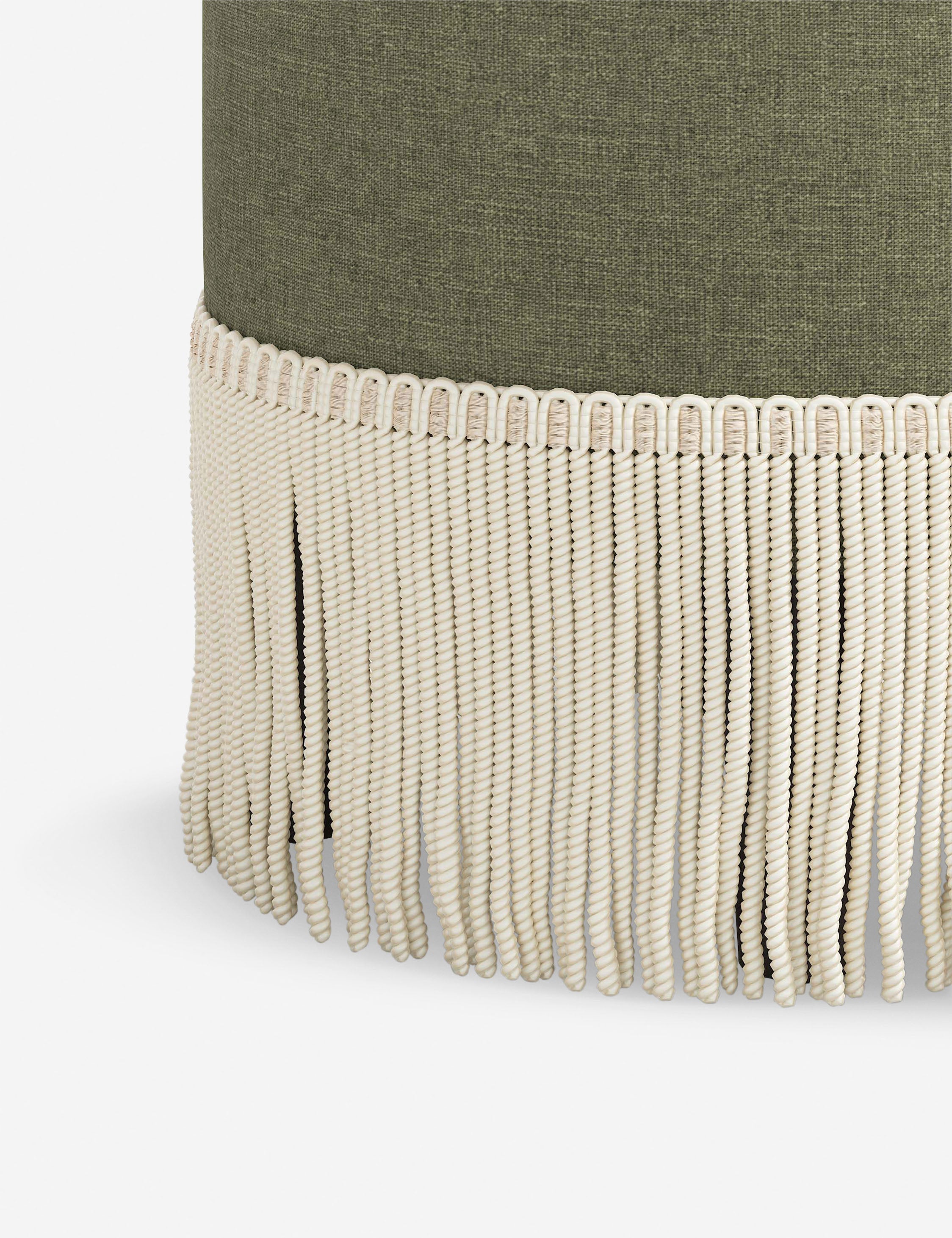 Aura Round Ottoman | Fringe Trim, Custom Upholstery