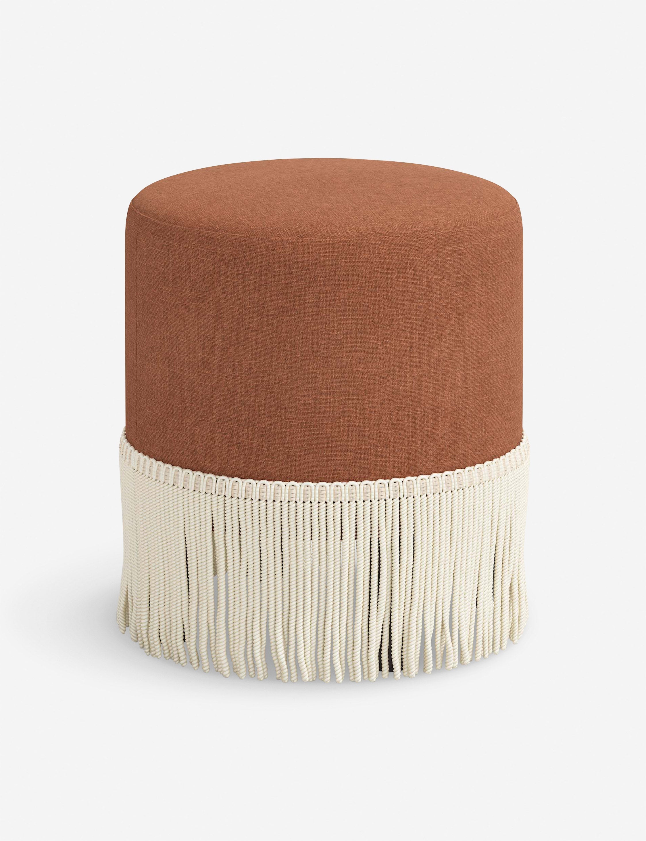 Aura Round Ottoman | Fringe Trim, Custom Upholstery