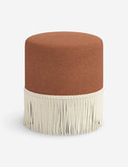 Aura Round Ottoman | Fringe Trim, Custom Upholstery