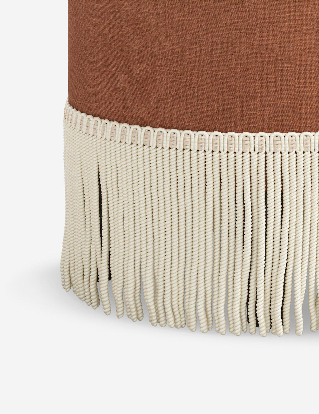 Aura Round Ottoman | Fringe Trim, Custom Upholstery