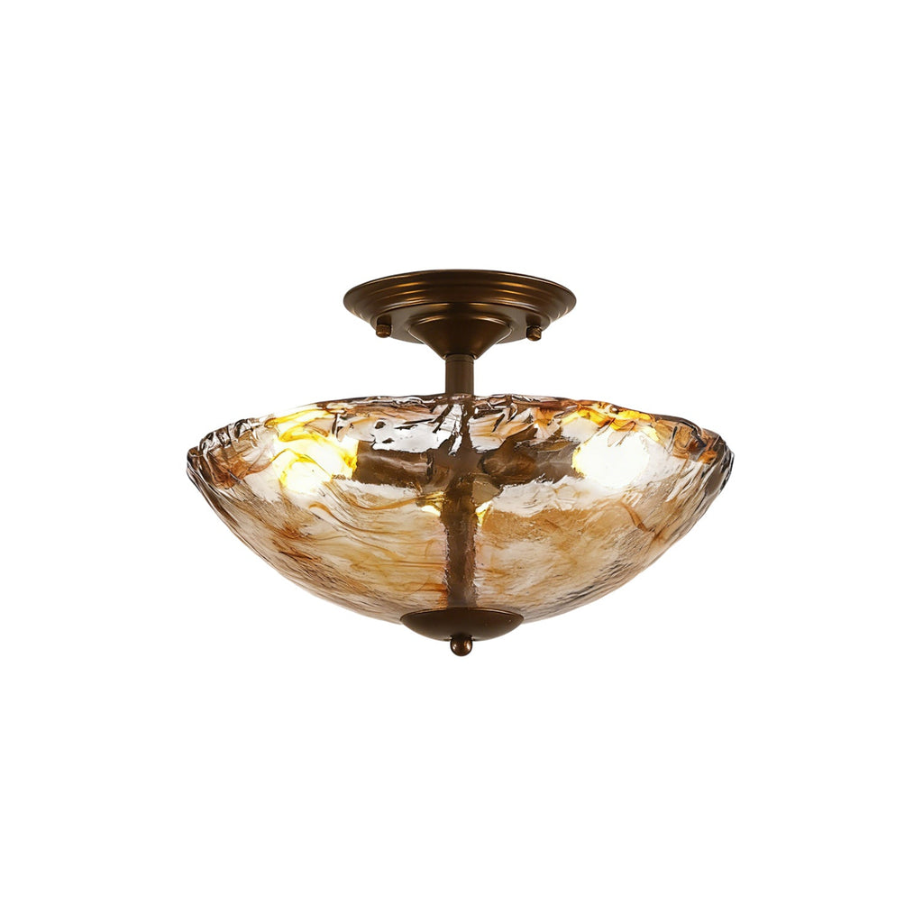 Cambria Amber Art-Glass Semi-Flush Ceiling Light