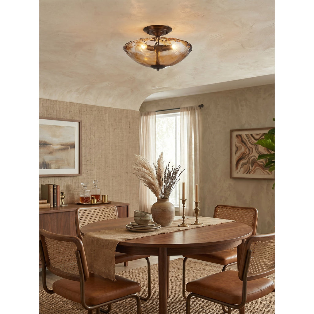Cambria Amber Art-Glass Semi-Flush Ceiling Light