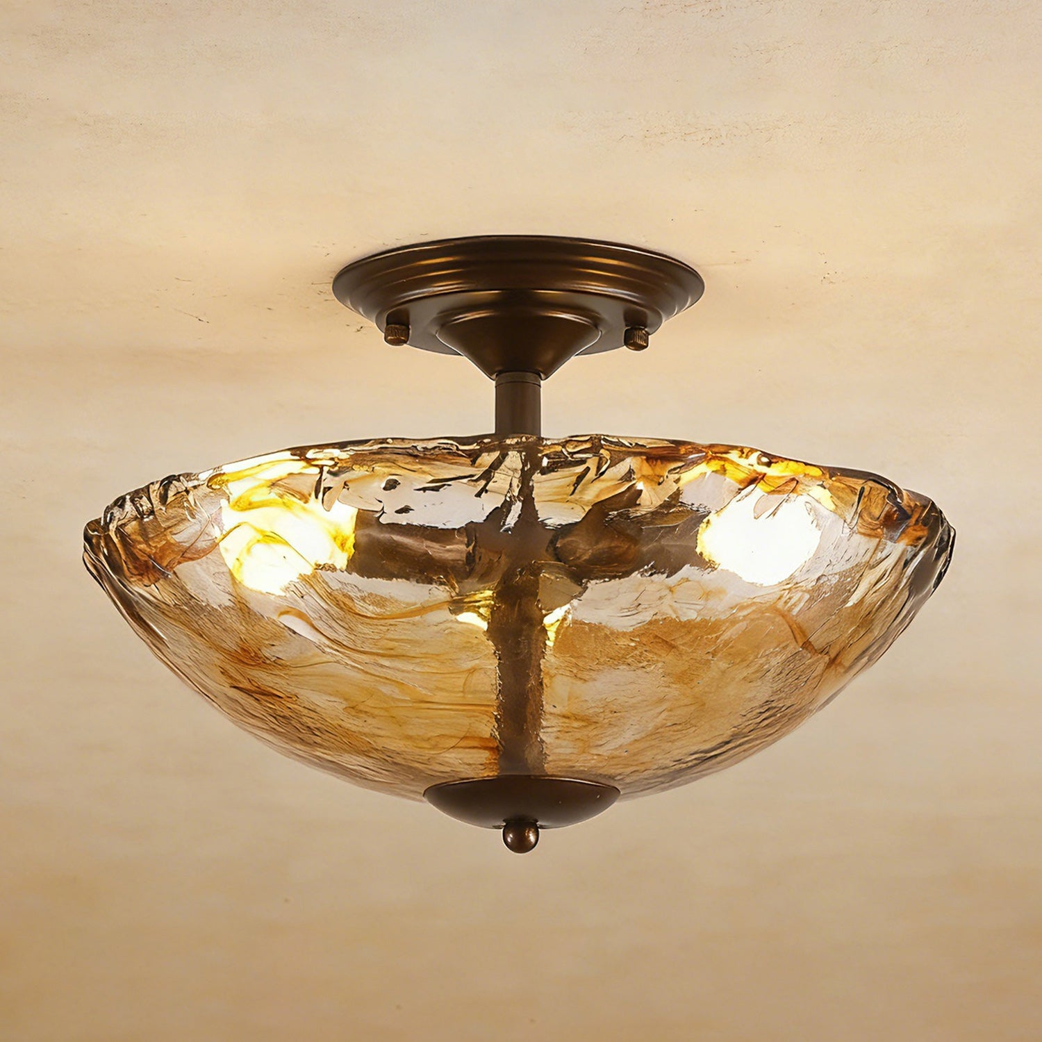 Cambria Amber Art-Glass Semi-Flush Ceiling Light