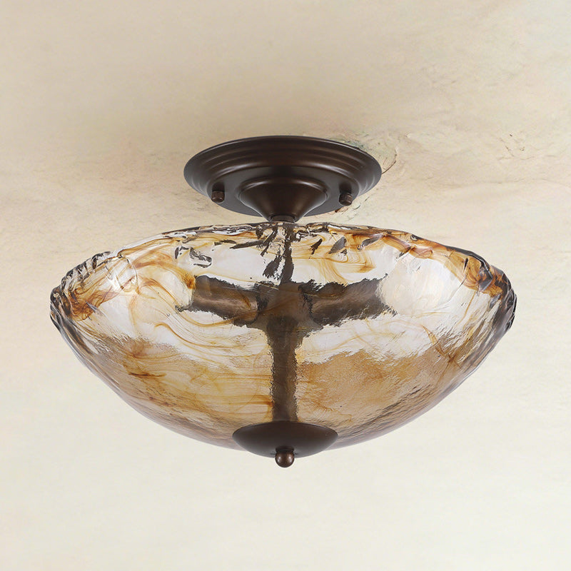 Cambria Amber Art-Glass Semi-Flush Ceiling Light