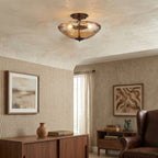 Cambria Amber Art-Glass Semi-Flush Ceiling Light