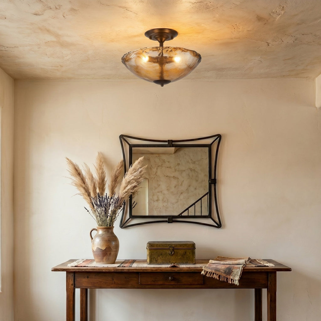 Cambria Amber Art-Glass Semi-Flush Ceiling Light