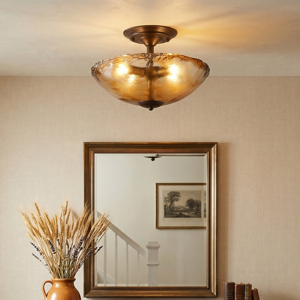 Cambria Amber Art-Glass Semi-Flush Ceiling Light