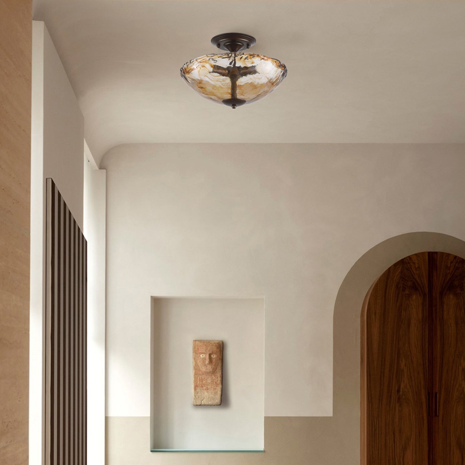 Cambria Amber Art-Glass Semi-Flush Ceiling Light