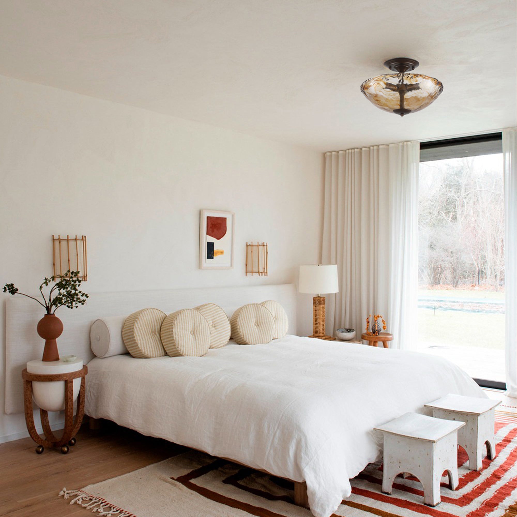 Cambria Amber Art-Glass Semi-Flush Ceiling Light