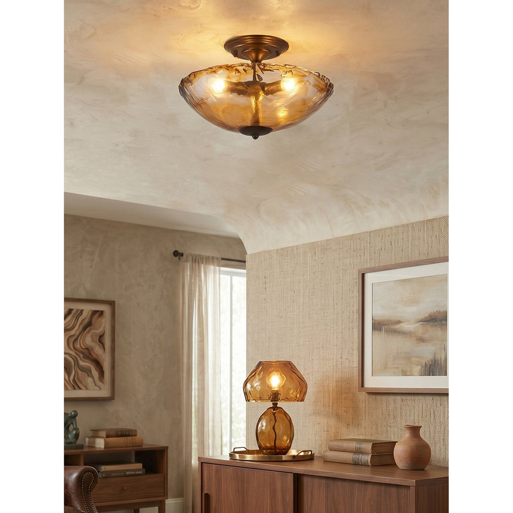 Cambria Amber Art-Glass Semi-Flush Ceiling Light