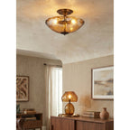 Cambria Amber Art-Glass Semi-Flush Ceiling Light