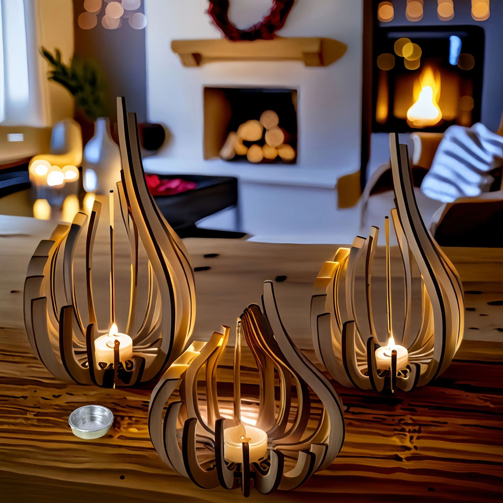 Basswood Candle Holder Smooth Finish Indoor Tabletop Decor