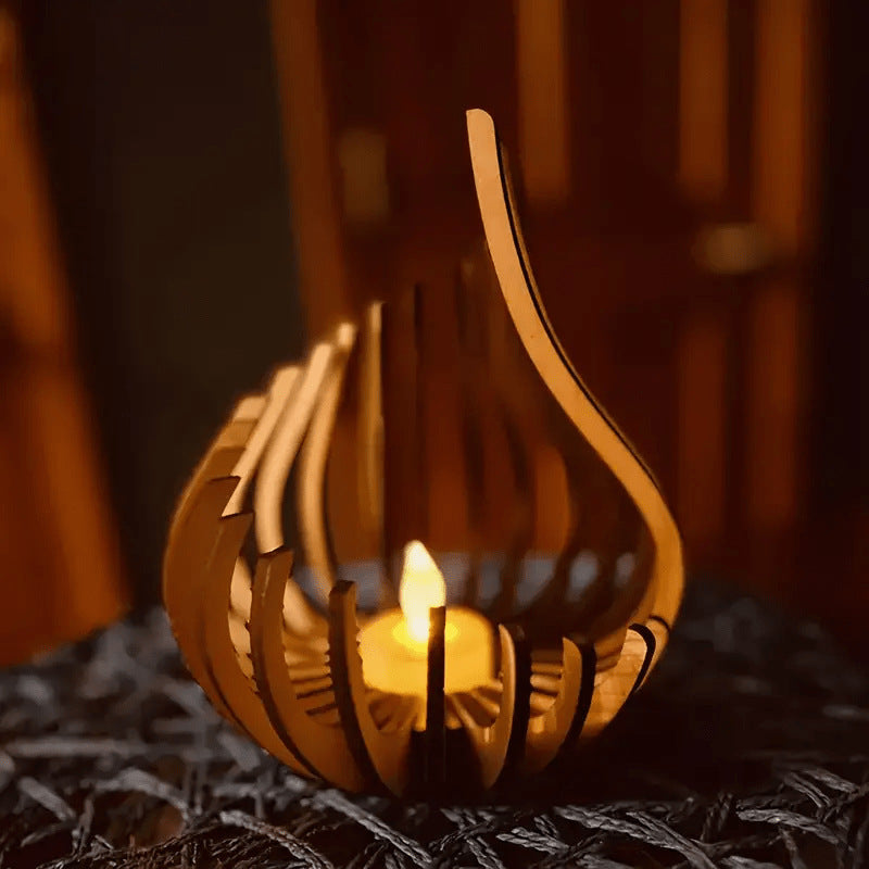 Basswood Candle Holder Smooth Finish Indoor Tabletop Decor