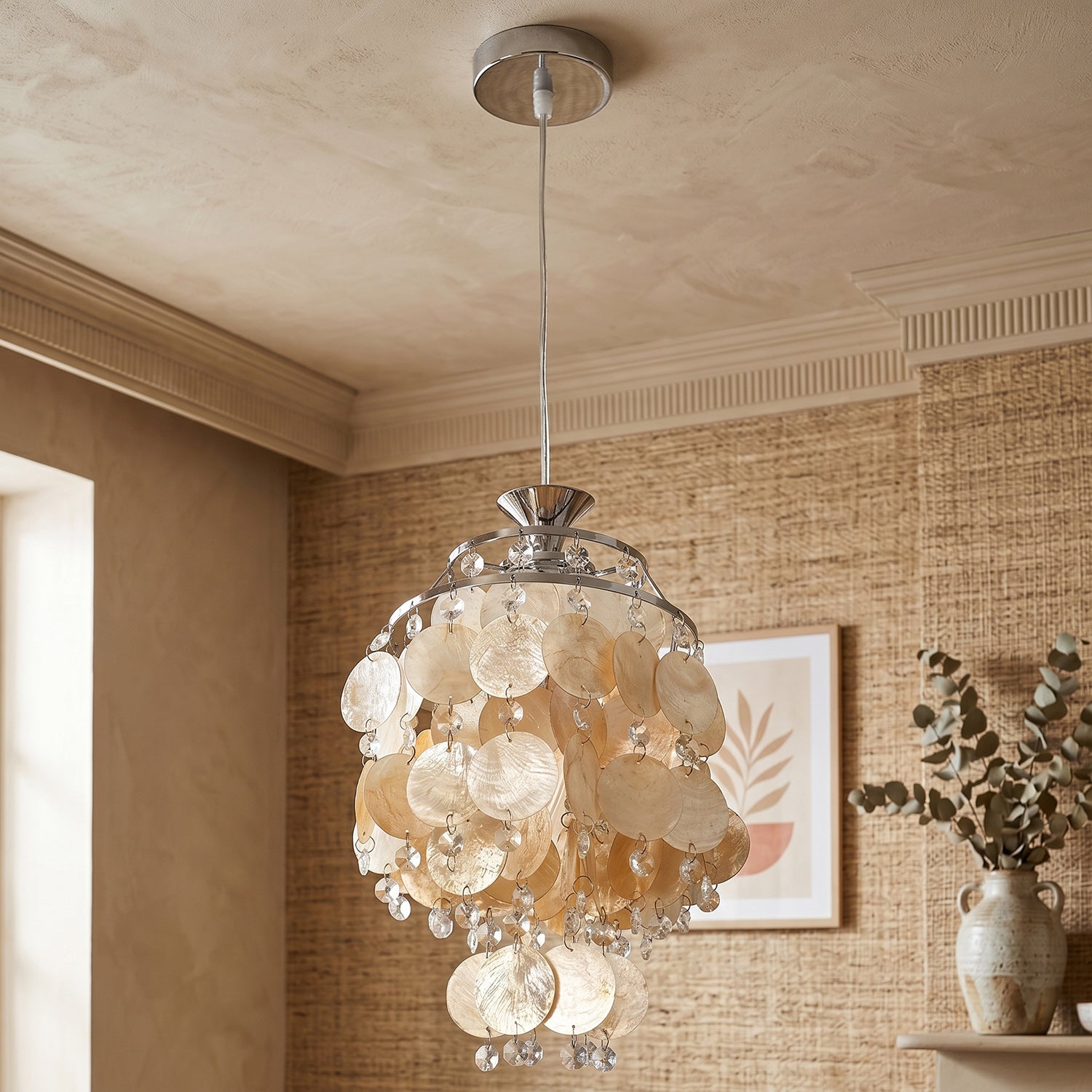 Capezy Tiered Shell and Crystal Pendant Light
