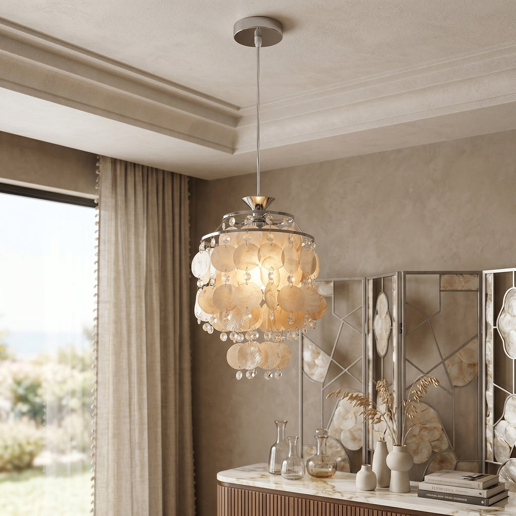 Capezy Tiered Shell and Crystal Pendant Light