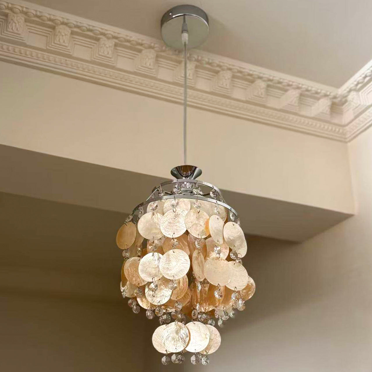 Capezy Tiered Shell and Crystal Pendant Light