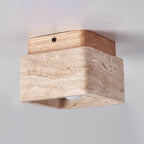 Karo Plafond- of Wandlamp | Travertin & Houten Basis, Compact Design