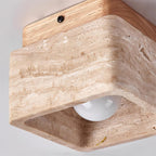 Karo Plafond- of Wandlamp | Travertin & Houten Basis, Compact Design