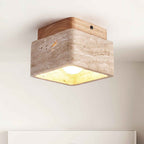 Karo Plafond- of Wandlamp | Travertin & Houten Basis, Compact Design