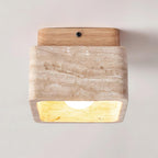 Karo Plafond- of Wandlamp | Travertin & Houten Basis, Compact Design