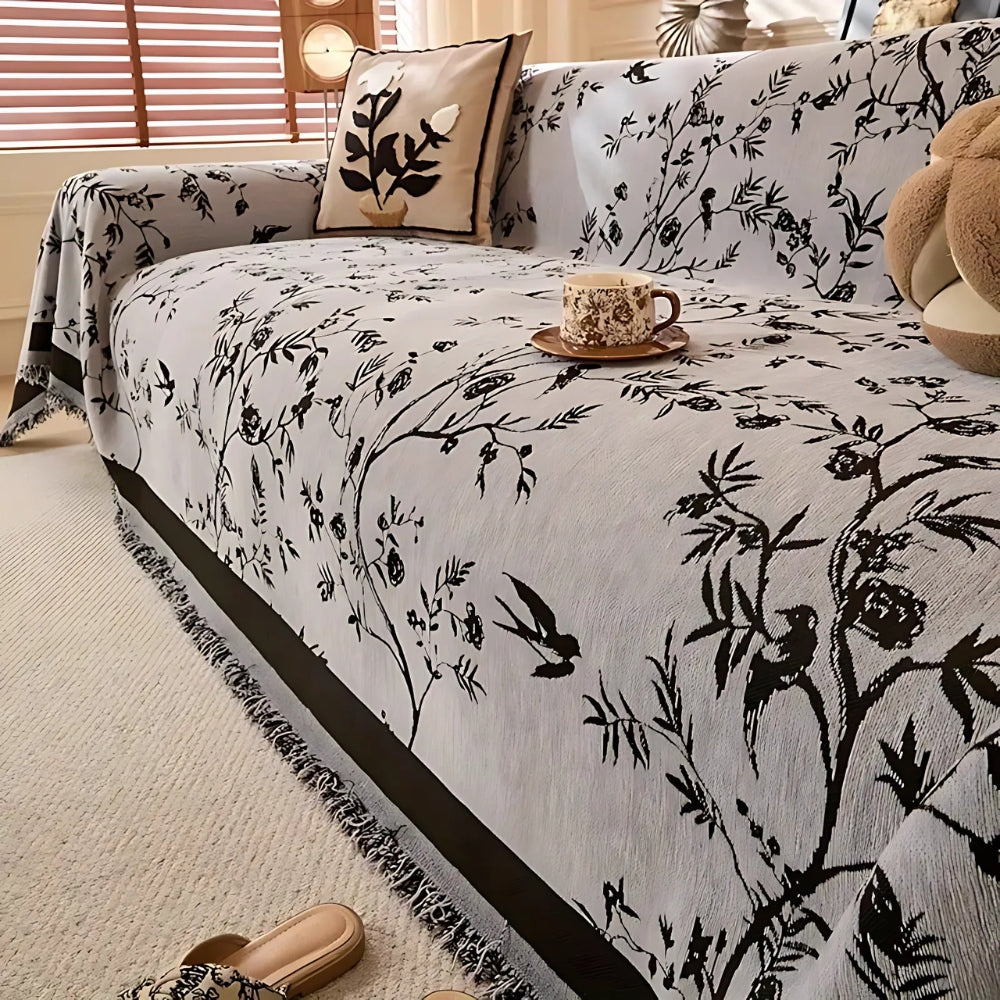 CasaBlüte: Chenille Sofa Cover – Stylish Sofa Throw with Floral Jacquard Design