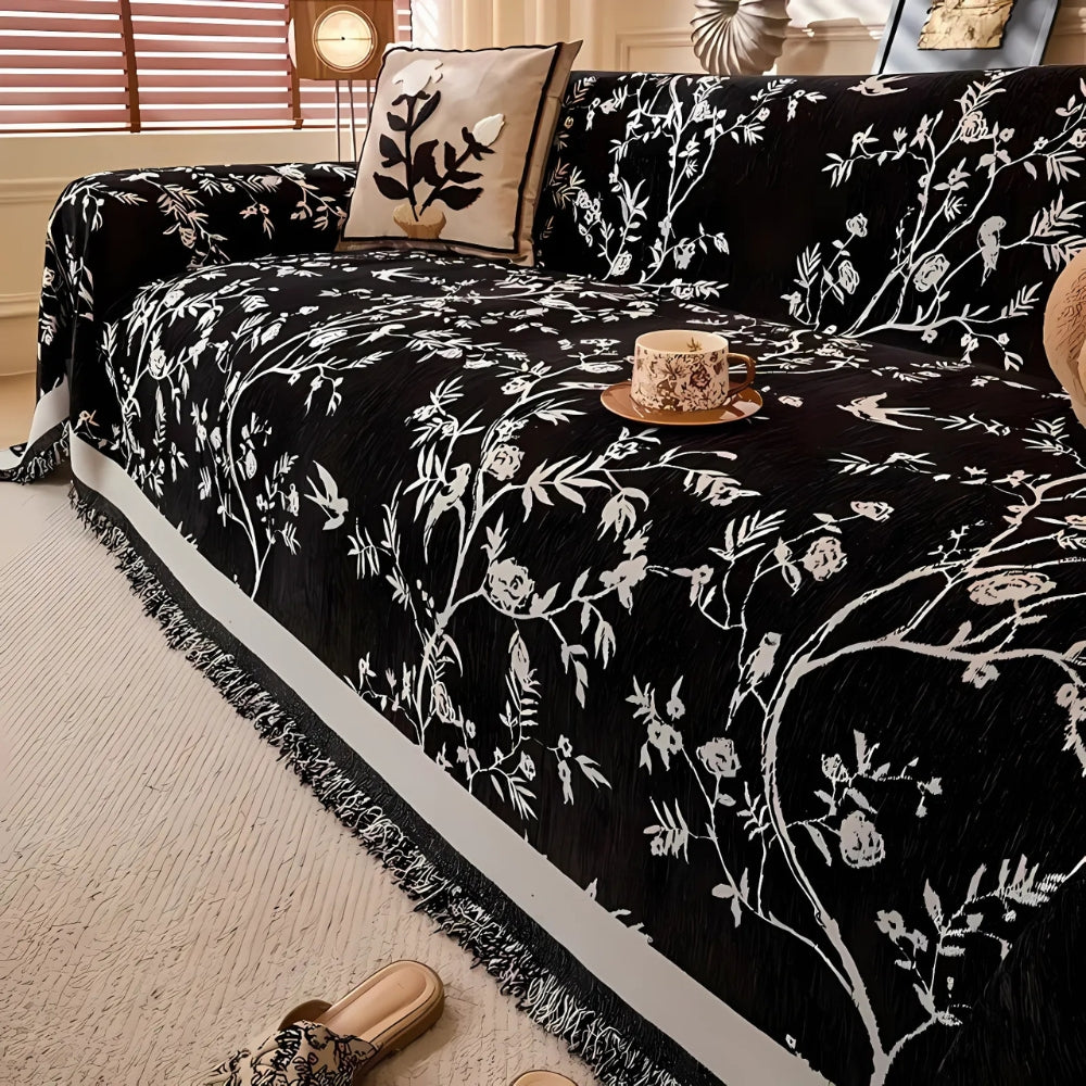 CasaBlüte: Chenille Sofa Cover – Stylish Sofa Throw with Floral Jacquard Design