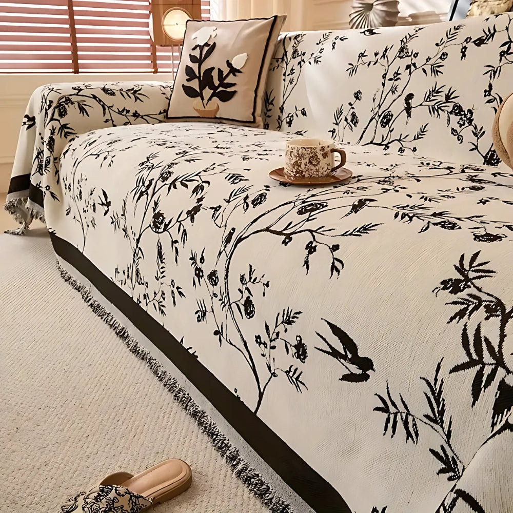 CasaBlüte: Chenille Sofa Cover – Stylish Sofa Throw with Floral Jacquard Design