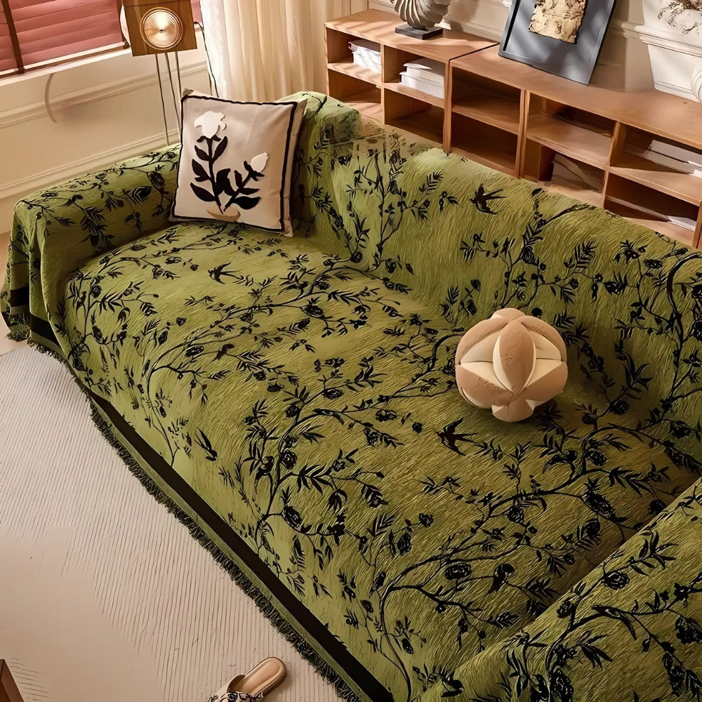 CasaBlüte: Chenille Sofa Cover – Stylish Sofa Throw with Floral Jacquard Design