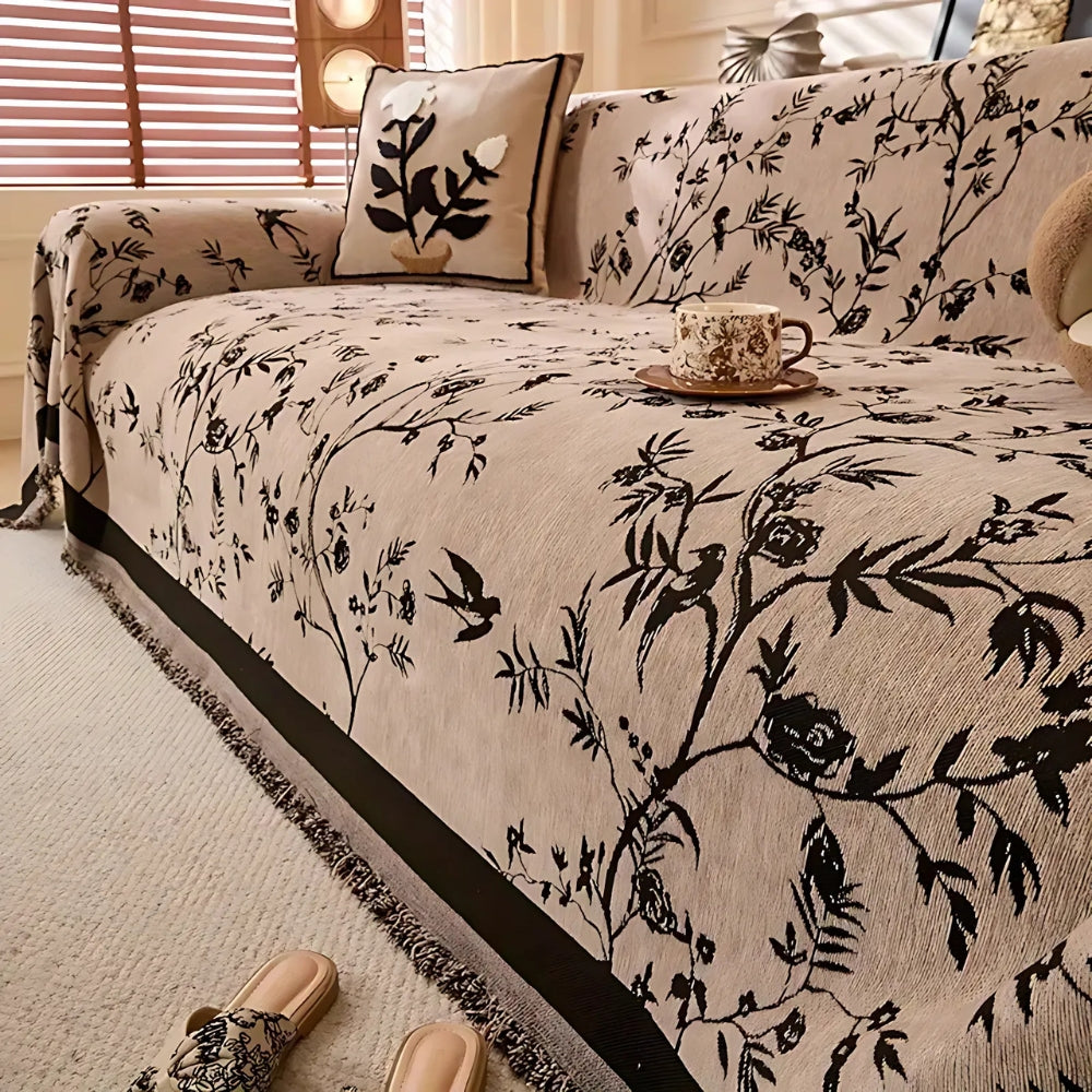 CasaBlüte: Chenille Sofa Cover – Stylish Sofa Throw with Floral Jacquard Design