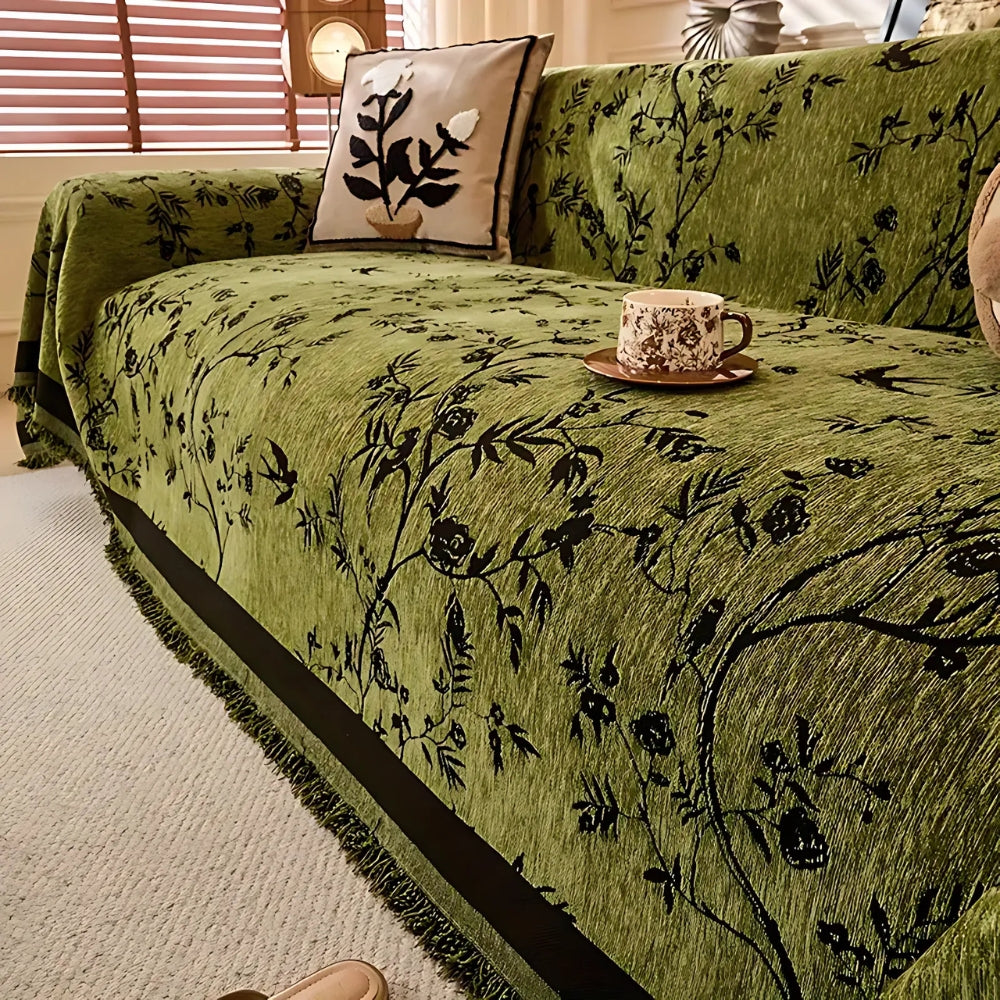 CasaBlüte: Chenille Sofa Cover – Stylish Sofa Throw with Floral Jacquard Design