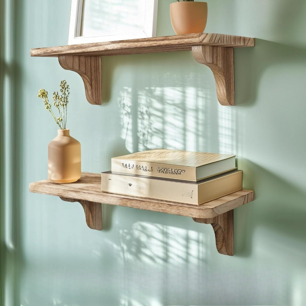 CasaRustik: Decorative Wall Shelves – Set of 2, Solid & Hanging for Living Accessories & Organization in the Living Room & Hallway